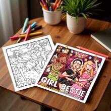 Deluxe 30-Page Thick Paper Girl Bestie Theme Coloring Book For Adults & Teens - Relaxing Art Relax With Intricate Funny Daily & Travel, Playful Scenes - Perfect For Thanksgiving, Easter, Christmas, Birthdays, Relax Activity | Artistic Coloring Book, Adult Coloring Books School Supplies,Back To School