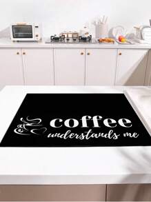 1pc Home Decor, Coffee Cup Printed Drain Mat, New Absorbent Kitchen Counter Drying Pad, Kitchen Dish Drying Mat - Dish Pad, Soft Diatomite Non-Slip Quick Dry Mat, Suitable For Kitchen Counter, Coffee Maker, Espresso Machine, Etc.