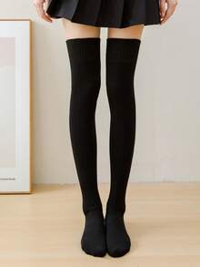 1/2 Paar Damen Oberschenkel-hohe Socken Einfarbig, dick thermisch gefüttert, warm und bequem, geeignet für Studenten & Erwachsene im Herbst/Winter (Farbkombinationen erhältlich), gemütlich - Verschiedenfarbig - Übersicht 3