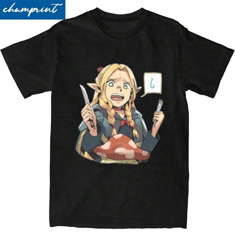 Delicious In Dungeon Marcille Tshirt Unisex Cotton Clothing Casual Round Neck Short Sleeve - màu đen - Xem 1