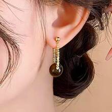 1 paire de boucles d'oreilles élégantes et rétro en pierre d'œil de tigre, pour femmes, convient pour les vacances, l'anniversaire, les rendez-vous, les bals, les fêtes, les mariages, les voyages, la tenue casual