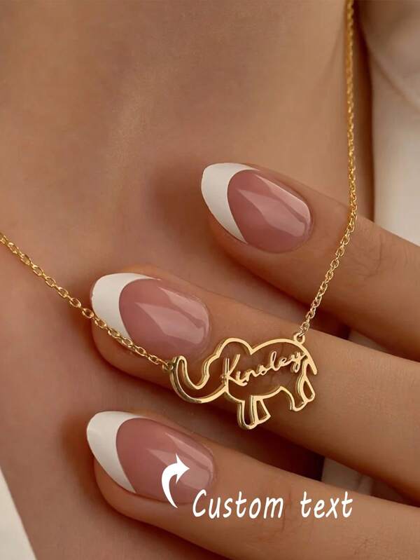 1 szt. Naszyjnik z imieniem słonia dla kobiet w kolorze złotym, ze stali nierdzewnej, z geometrycznymi literami, z wisiorkiem, biżuteria dla zwierząt, prezent