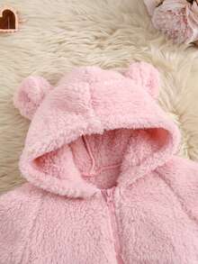 1 chiếc áo khoác lông cừu ấm áp có khóa kéo dễ thương cho bé gái, mùa thu/đông - Màu Hồng baby - Xem 4