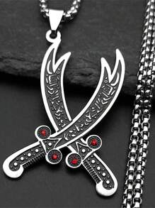 Imam Ali Sword Muslim Islam Knife Chain Necklace For Men Women Stainless Steel Arabic Zulfiqar Enamel Pendant Necklaces Jewlery
