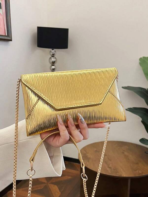 Fashionable & Versatile Solid Color New PU Leather Clutch Bag, Casual Minimalist Chain Shoulder Small Square Bag For Women