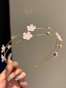 topshiny Bentiță delicată cu strasuri florale, dublu strat! Accesoriu elegant de călătorie în aer liber, bandă de păr pentru femei, accesorii de păr, diademă, cerc de păr