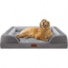 Comfort Expression Orthopedic Jumbo Dog Beds Waterproof, Large Dog Beds Jumbo Breed, PV Washable Pet Sofa Couch With Removable Cover & Non-Slip Bottom(Beige) - 灰色 - 查看 1