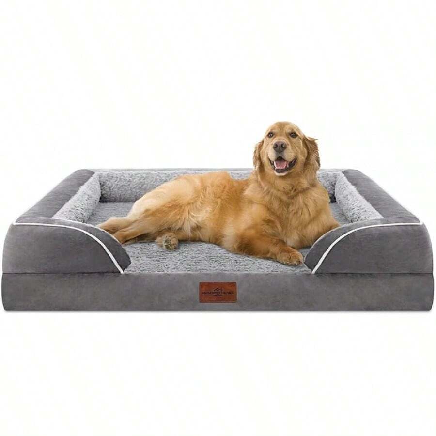 Comfort Expression Orthopedic Jumbo Dog Beds Waterproof, Large Dog Beds Jumbo Breed, PV Washable Pet Sofa Couch With Removable Cover & Non-Slip Bottom(Beige) - 灰色 - 查看 1