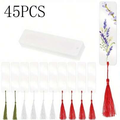 45 Blank Acrylic Bookmarks With 45 Colored Tassels, Transparent Acrylic Craft Bookmarks, Unfinished Acrylic Book Markers, Suitable For DIY Projects, Offices, Gift Labels, And Graduation Gifts School Supplies, Back To School