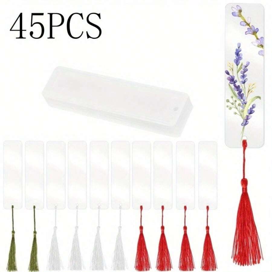 45 Blank Acrylic Bookmarks With 45 Colored Tassels, Transparent Acrylic Craft Bookmarks, Unfinished Acrylic Book Markers, Suitable For DIY Projects, Offices, Gift Labels, And Graduation Gifts School Supplies, Back To School