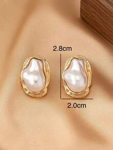 1 对复古优雅珍珠耳坠，适合女士日常佩戴、宴会和派对