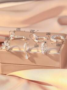 Set 6 cercei eleganți cu pietre multi-element și zirconiu din cupru, accesorii delicate și versatile pentru femei, pentru petreceri/întâlniri/cadouri