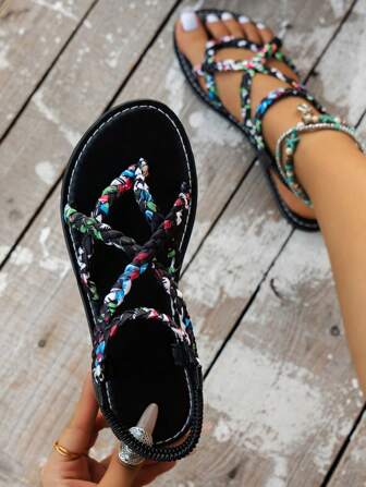 New Leopard Print Woven Strap Bohemian Roman Style Women Summer Fashion Sexy Beach Party Casual Flat Sandals, European And American Style