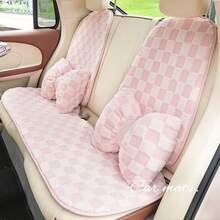 1个柔软座椅颈枕，座椅垫，毛绒防滑保暖舒适汽车座椅套，适用于秋冬季大多数车型 - 黑色 - 查看 4