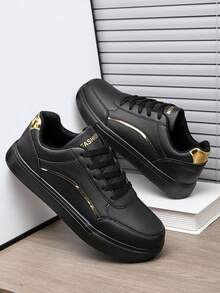 男士休闲撞色条纹细节拼接平底运动鞋小众百搭字母图形图案舒适情侣运动鞋