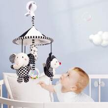 1pc High Contrast Black & White Animal (Fox, Owl, Elephant) Baby Crib Mobile, Soft Plush Hanging Toy For Stroller, Car Seat, Baby Rattle, Gifts For 0-12 Months Infants