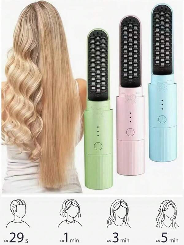 1 alisador de cabelo portátil de dupla finalidade e modelador de cachos, pente de íons recarregável por USB, recarregável anti-queimaduras, presente ideal para viagens, presente ideal para mulheres, pente aquecido para modelagem de cabelo/barba, adequado para cabelo, barba e perucas, ferramentas de modelagem úmidas e secas 4000mAh