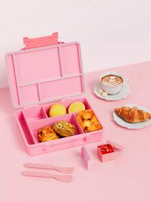 Bento Lunch Box – Leakproof 5-Compartment Food Container with Fork, Spoon, and Salad Box, Ideal for Kids & Adults at School, Office, Travel, and Picnics - 粉色 - 查看 2
