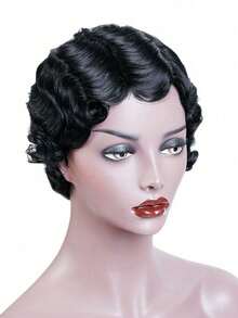 全机真人发短款精灵剪发假发手指波浪卷发假发无胶可戴可戴复古风格假发深波浪编织卷发假发 4 英寸自然黑棕色适合女士日常佩戴