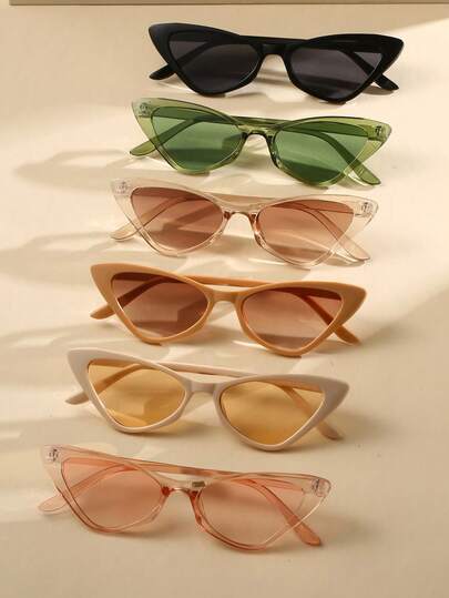 6副复古猫眼塑料框眼镜，男女通用，适合派对、运动、户外、旅行、驾驶、海滩、街头、度假、钓鱼等各种场合，是夏季海滩度假、户外活动和旅行的休闲配饰。