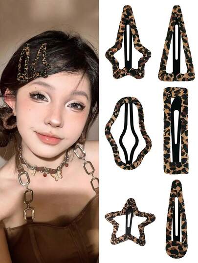 2个豹纹发夹，手工缠绕防滑发卡，适合女性和青少年，Y2K棕色动物纹发饰，适合细软和粗硬发质，适合马尾辫和半扎发造型（办公室、派对、约会、日常），教师，头部饰品
