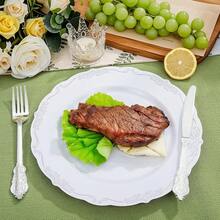 60PCS White Plastic Plates, Heavy Duty White Disposable Plates Premium 10inch Dinner Plates Hard Plastic Plates Disposable Party Wedding Bridal Shower-ZCC - 白色和銀色 - 查看 3