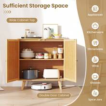 Bamboo Buffet Cabinet W/ PE Rattan Doors Freestanding Kitchen Cupboard Natural - Natural - View 7