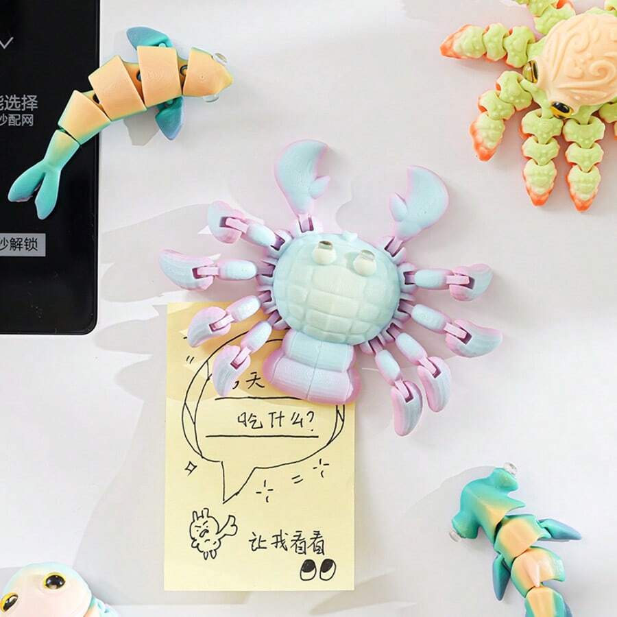 2pcs 3D Printed Colorful Seafood Fridge Magnets, Cartoon Octopus Decorative Refrigerator Stickers - Multicolor - View 1