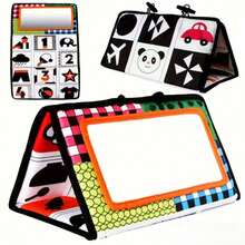 蒙特梭利啟發新生兒趴趴書玩具－高對比、揉皺聲、彩色布料－適合嬰兒地板遊戲與黑白高對比新生兒大腦發育揉皺玩具，蒙特梭利早期教育 - 彩色 - 查看 18