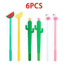6 支夏威夷圆珠笔，可爱的火烈鸟西瓜仙人掌柠檬水果笔，非常适合夏季派对装饰、礼品填充物、生日派对礼物、学校用品、返校礼物奖励