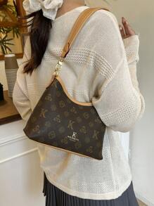 Bolso de compras de estilo retro de verano para uso casual, de negocios o de paseo, bolso de embrague de patchwork vintage, bolso de maquillaje con remaches y cadena, bolso de hombro o bandolera de motocicleta, estilo ligero y portátil de estilo 'dopamina' para otoño/invierno, bolso esencial de mujer tipo 'dumpling'