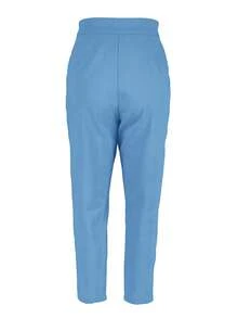 Pantalones casuales de unicolor con cierre de botones y cremallera, versátiles para el uso diario de las mujeres - Azul - Ver 5