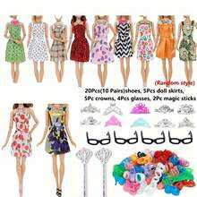 40 件/套娃娃衣服及配饰、3 个随机手提包、6 个随机项链、6 副眼镜、10 个随机衣架、10 只随机鞋子、5 件随机连衣裙，适合 11.5 英寸娃娃 - 彩色 - 查看 15