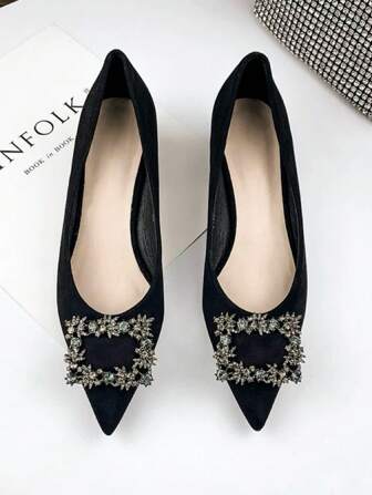 Women's Pointed Toe Solid Color Textured Decor High Heel Pumps, Fashion Versatile Chunky Heel Mid-Heels, Formal Dress Shoes For Work Commute Outings, Slip-On Loafers For Daily Wear