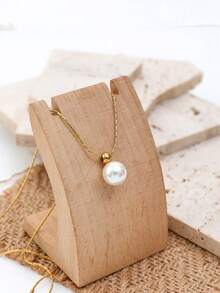 1pc Fashionable Faux Pearl Pendant Stainless Steel Necklace, Suitable For Women Everyday Wear