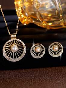 2pcs/Set Elegant Faux Pearl Necklace And Earrings Jewelry Set, Luxury Daily Commute Versatile Accessories