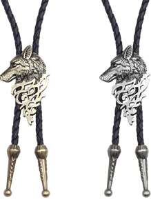 Personalisierte Wolf Anhänger Halskette, Retro Herren Krawattenband aus PU-Leder Pullover Kette