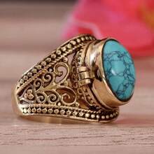 Stylish Vintage Turquoise Ring - A Perfect Men's Engagement Gift, Also Suitable For Everyday Wear - 金色 - 查看 3