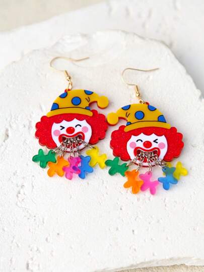 Pink Snail Orecchini da clown fatti a mano in acrilico - design a strati di clown con cavalli colorati e catene, orecchini pendenti divertenti per donne, gioielli da clown creativi, orecchini dichiarazione unici, orecchini fatti a mano carini e giocosi, orecchini a clown con capelli rossi e cappello, gioielli ispirati al circo, accessori per feste divertenti, charm di pony colorati, orecchini artigianali per lei, regalo per ragazze, gioielli da festa divertenti, orecchini da clown fatti a mano complessi