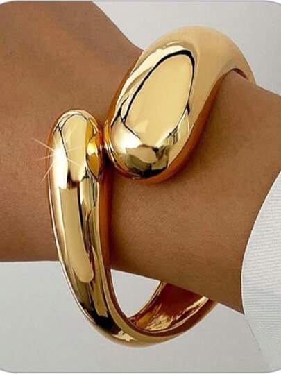 1pc Stylish Droplet Shape Thick Bangle Bracelet For Women, Suitable For Party, Gathering, Daily Wear