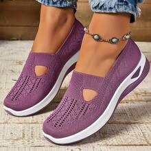 New Stylish Knitted Mesh Breathable Women's Casual Shoes For Summer. Lightweight, Comfortable And Fashionable Athletic Women's Shoes, Suitable For Daily Outings And Sports. - 紫色 - 查看 3