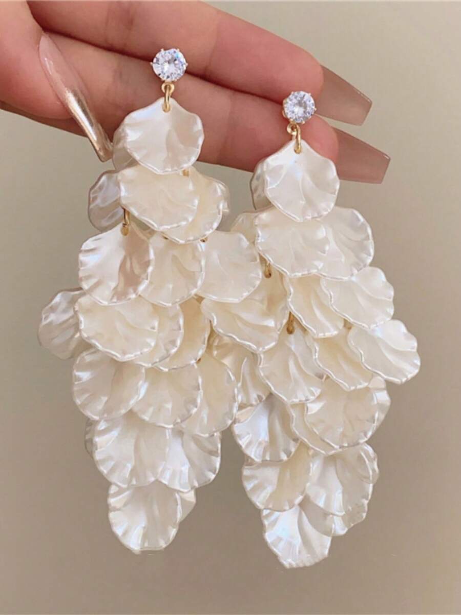 1 对亚克力花瓣水晶流苏长耳环,欧美风格个性化时尚耳环,适合女士和女孩,旅行、婚礼、派对、生日、圣诞节礼物 2025 - 金色 - 查看 1
