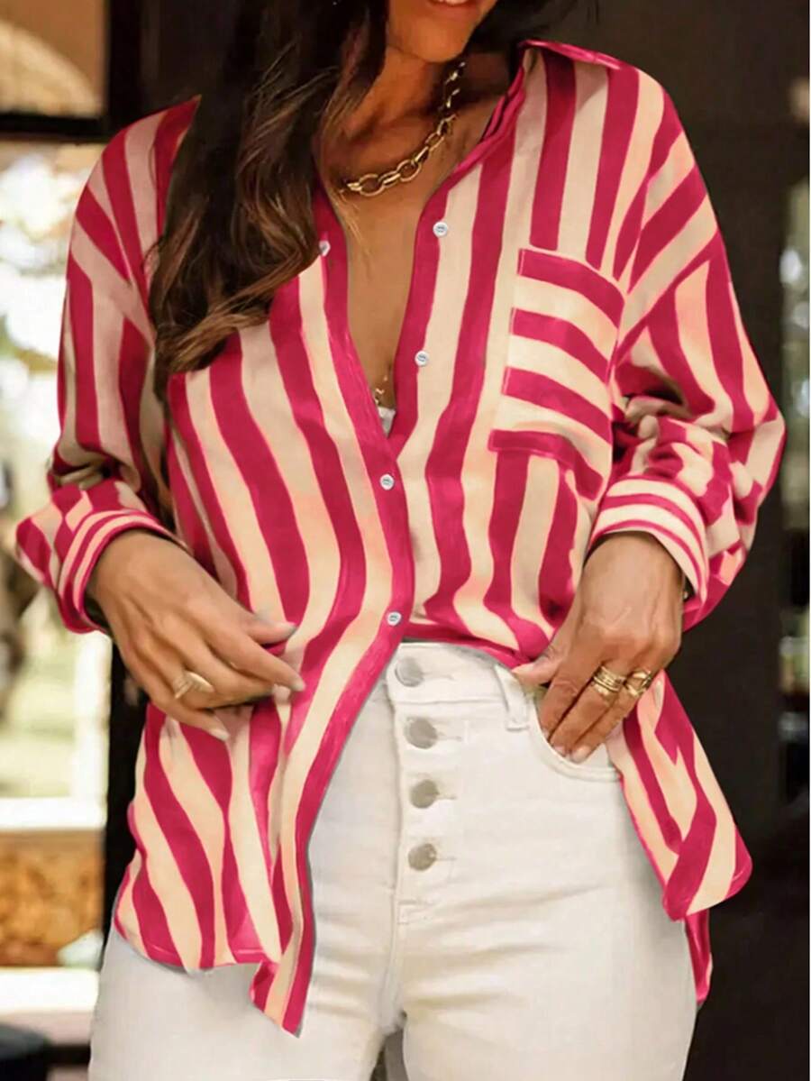Blusas de manga larga de verano 2025 para mujer, atuendos para el trabajo y vacaciones, ropa de primavera - Rojo - Ver 1