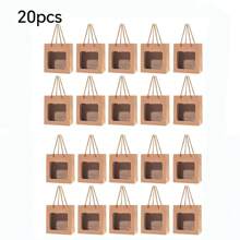 5/10/20/30pcs Kraft Paper Gift Bags With PVC Transparent Window And Handle, Gift Packaging Bags For Birthday Wedding Party Flower Shop Christmas