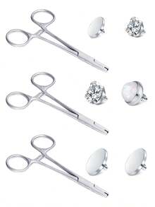 Jaw Piercing Ball Removal Tool Stainless Steel Body Piercing Tools Kit Piercing Clamps Forceps Use Screw Ball Pliers For Nose Septum Lip Tongue Eyebrow Belly Rings Ear Dermal Piercing Jewelry Kit Tools - Silver - View 2