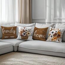6 vỏ gối trang trí nhà họa tiết hoa màu nâu, nhung in một mặt, kích thước 45*45cm/50*50cm/40*40cm, dùng cho ghế sofa vải hiện đại, trang trí trong nhà, tiệc tùng, quà tặng - Nâu - 6pc - Xem 5