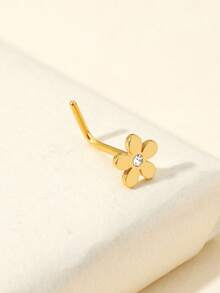 1 Pc Multi-Piece Fashion Gold & Silver-Toned Flower & Butterfly Design Nose Ring Set - Cubic Zirconia Inlaid For Daily & Festival Celebration - Yellow Gold - View 8