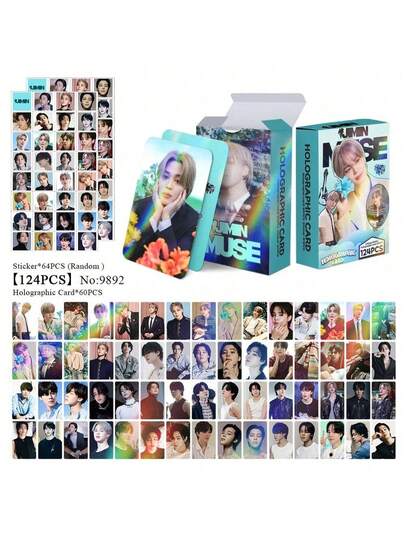 30 piezas/92 piezas (60 tarjetas + 32 pegatinas)/124 piezas (60 tarjetas + 64 pegatinas) Bangtan Sonyeondan KPOP Juego de tarjetas holográficas de doble cara del grupo - RM, Jin, J-Hope, Jimin, V y LOMO, incluye colecciones y exhibiciones de tarjetas de celebridades y grupos pop, mercancía disponible