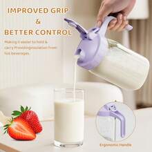 Breast Milk Pitcher, Mason Jar 32 Oz, Heavy Duty Wide Mouth Jar With Purple Flip Cap Lid And Pour Spout, Formula Pitcher Airtight Seal For Freshness And Convenience, Great For Cold Beverages - 紫色 - 查看 2