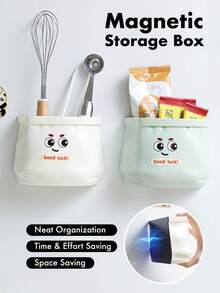 1pc Magnetic Storage Box For Refrigerator/Washer - ABS Multifunctional Organizer With Strong Hold, Large Capacity (Mint Green/Beige), 146g - Multicolor - View 6